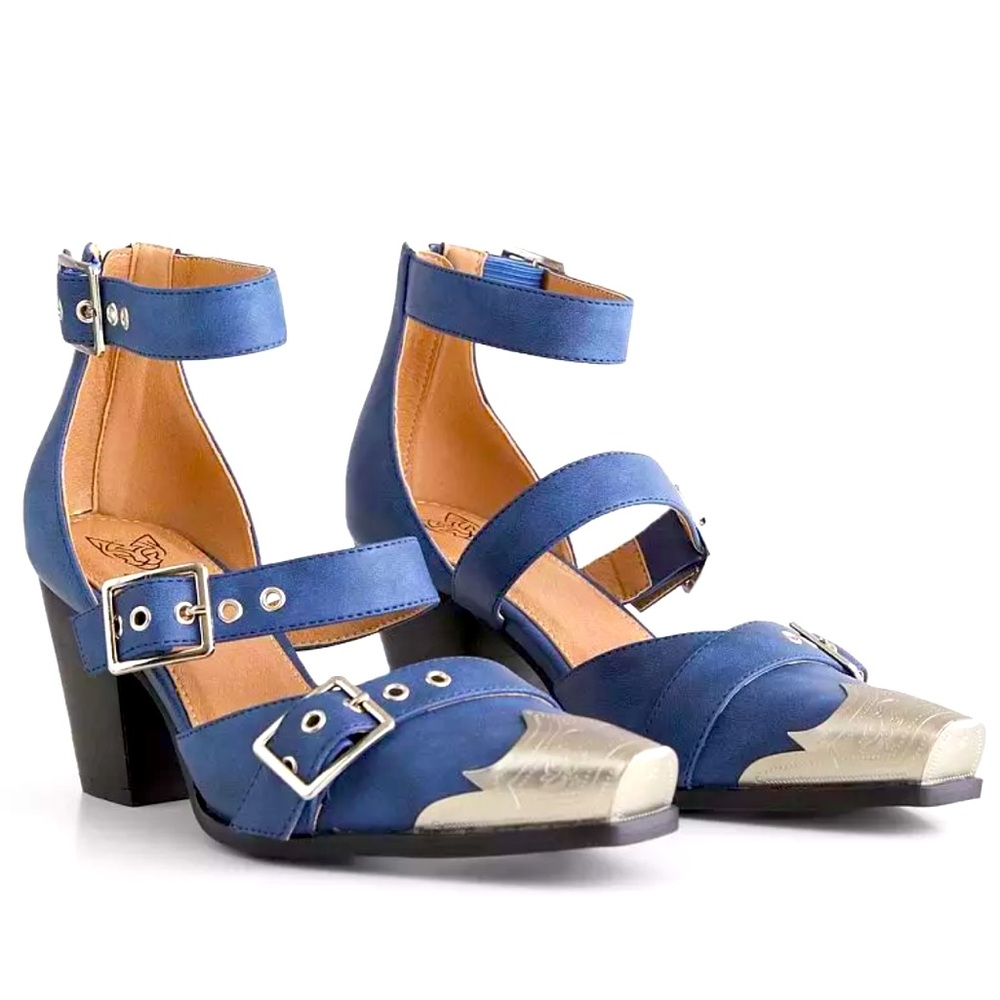 BEAST FASHION Metallic Blue Strappy Heels